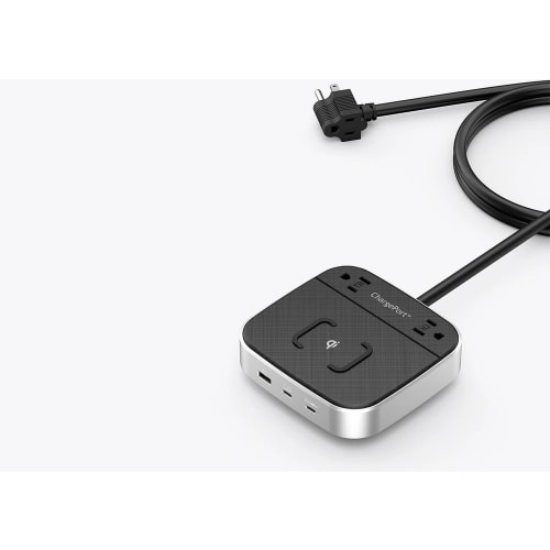 TeleAdapt ChargePort Pro Charging Station, Wireless Charging, 2 USB-C and 1 USB-A Ports, Brushed Silver
